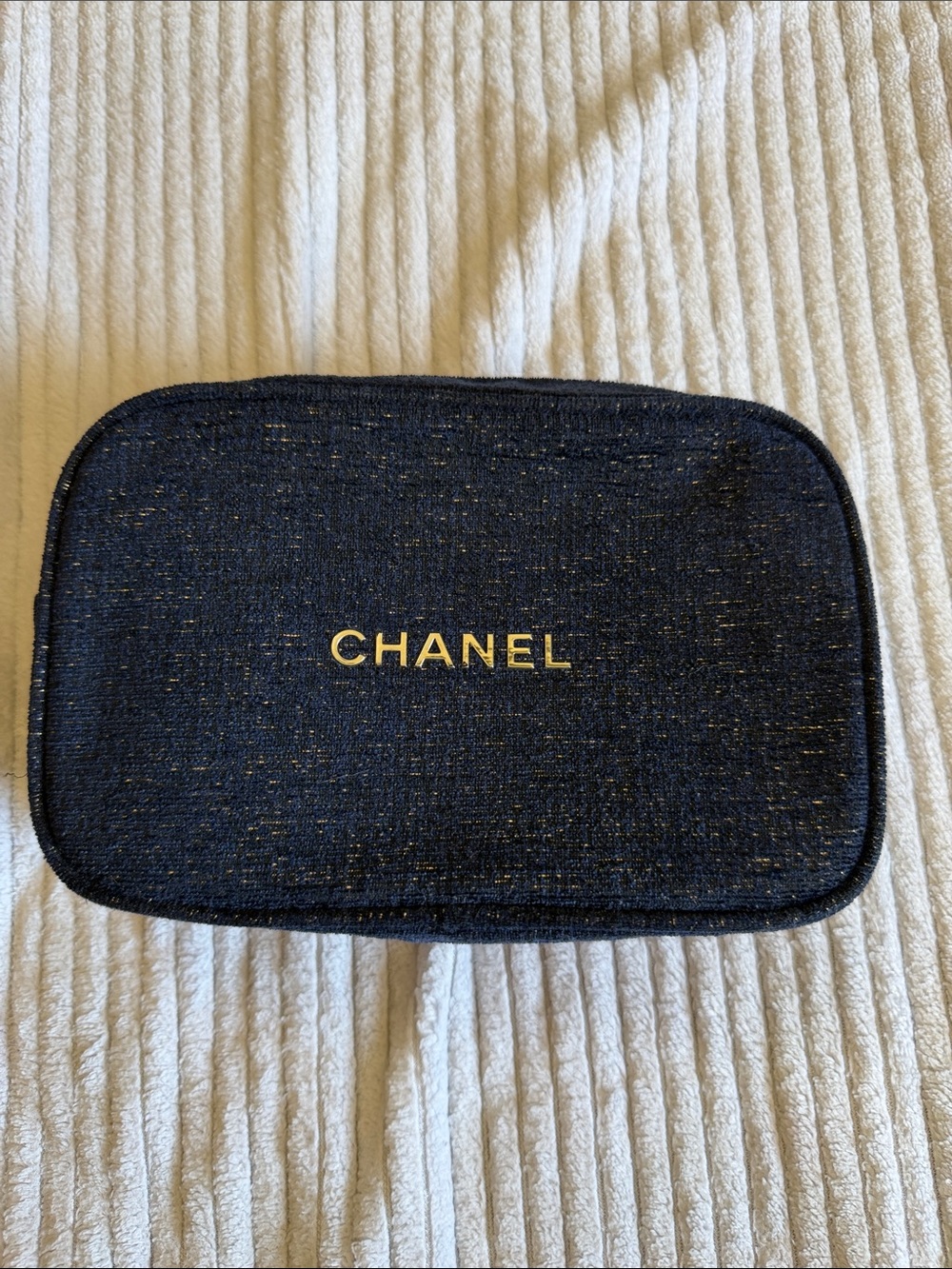 Navy Cosmetic Pouch with Gold Lettering